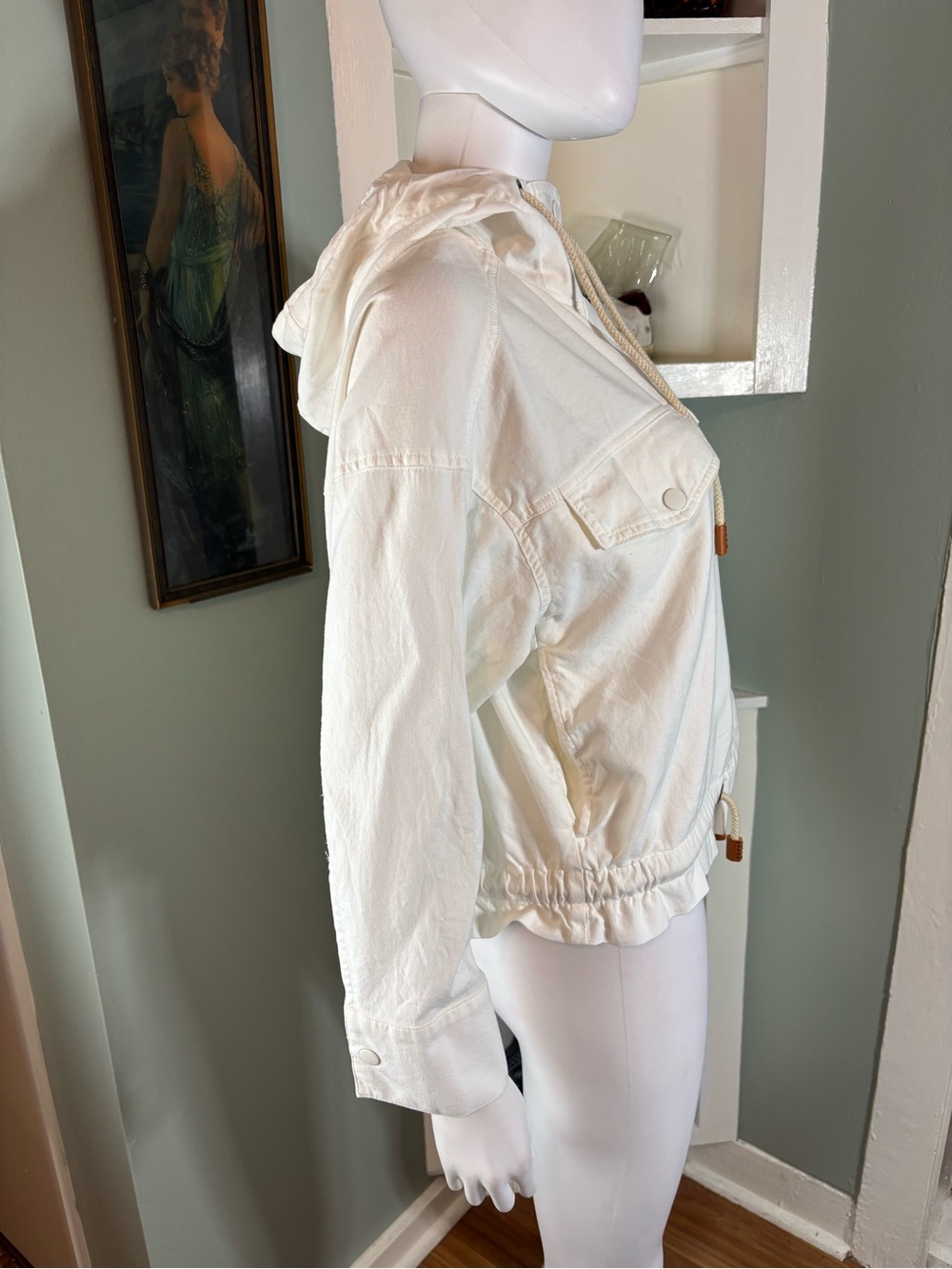 Yerse Anthropologie White Hooded Utility Lightweight Drawstring Jacket Small S - Picture 6 of 13